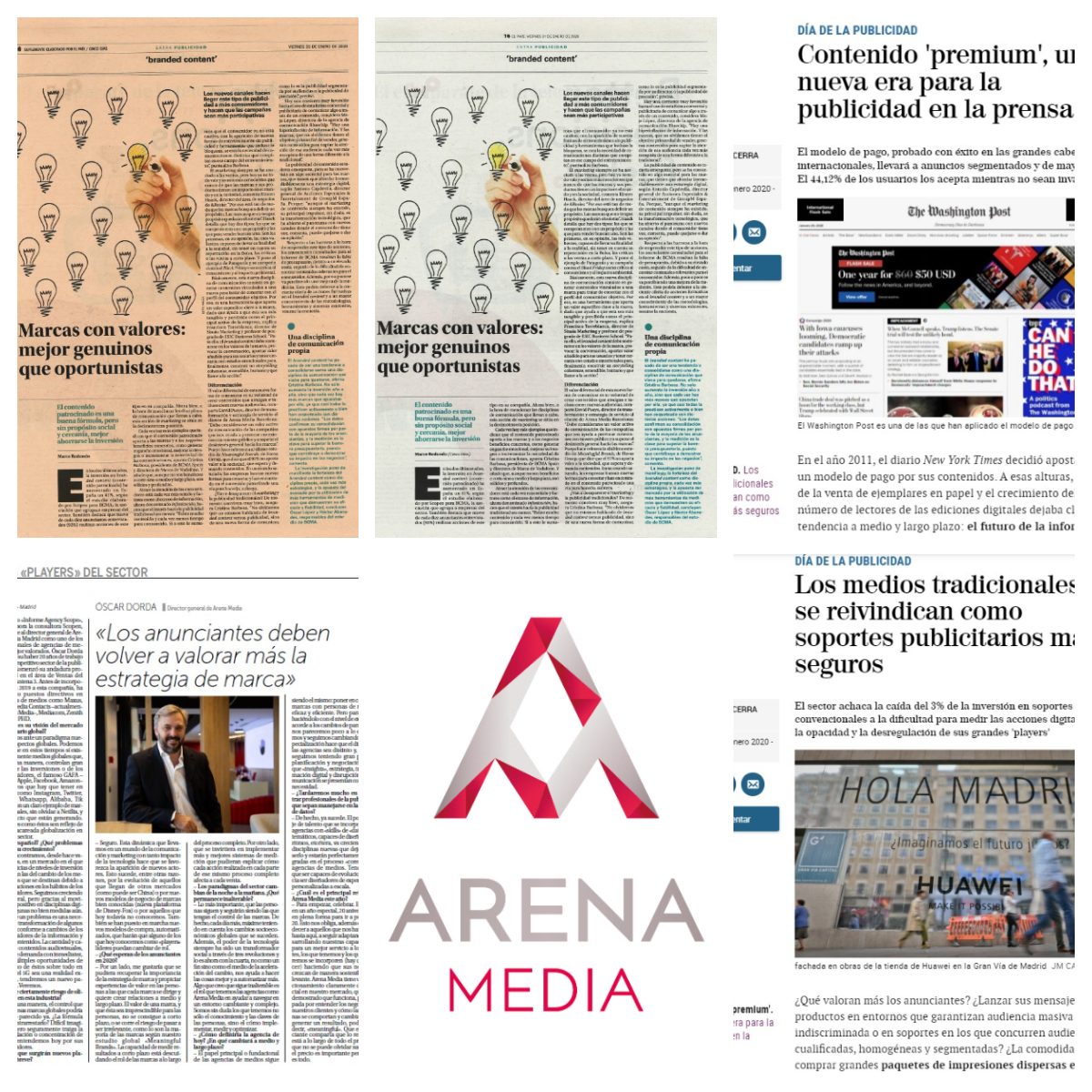 Arena Media en los Especiales de la Publicidad en la prensa generalista de enero 2020
