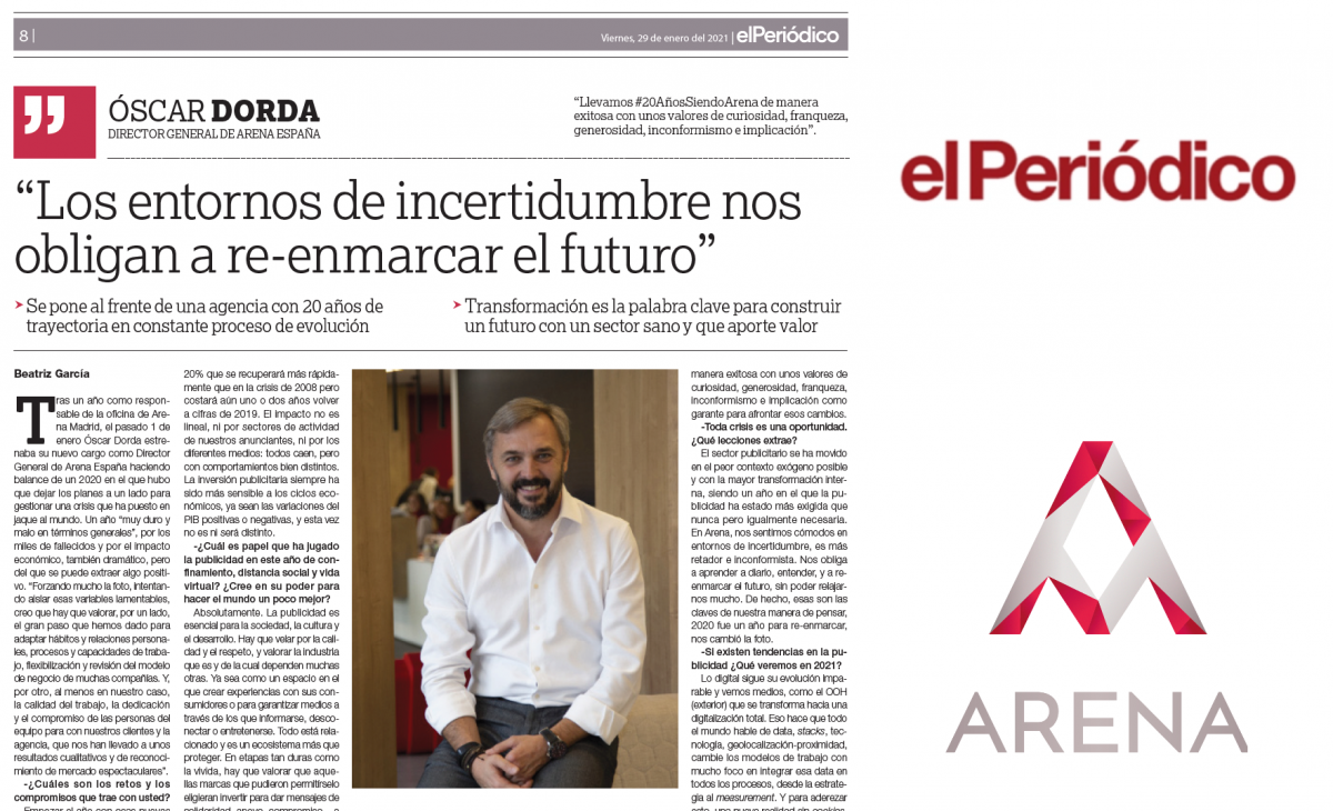 «Los entornos de incertidumbre nos obligan a re-enmarcar el futuro», Óscar Dorda en El Periódico